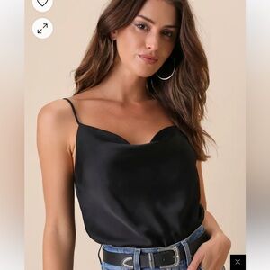 Sincerely Jules Black Satin Cowl Front Tank - L